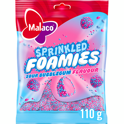Malaco Sprinkled Foamies Sour Bubblegum makeinen 110g