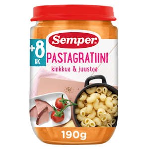 Semper Pastagratiinia 190g, kinkkua ja juustoa alkaen 8 kk ateria