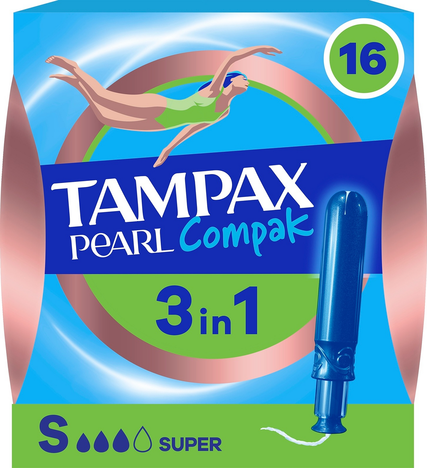 Tampax asetintamponi 16kpl Compak Pearl Super