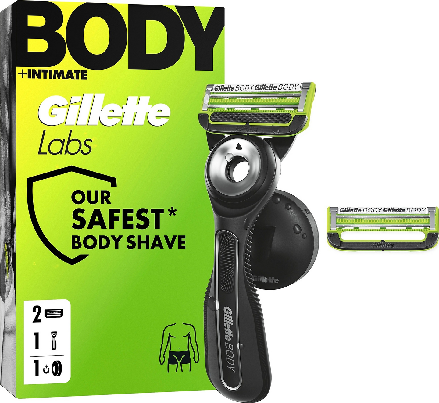 Gillette Labs Body + Intimate partahöylä + 2 vaihtoterää + suihkuteline