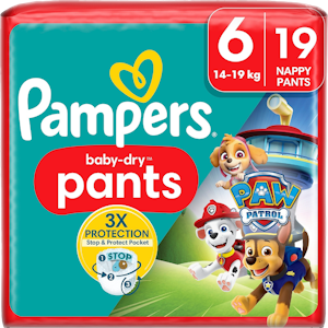 Pampers Baby Dry Nappy Pants S6 14-19kg 19kpl Paw Patrol housuvaippa