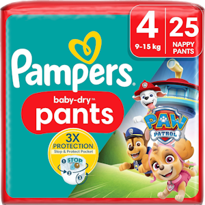 Pampers Baby Dry Nappy Pants S4 9-15kg 25kpl Paw Patrol housuvaippa