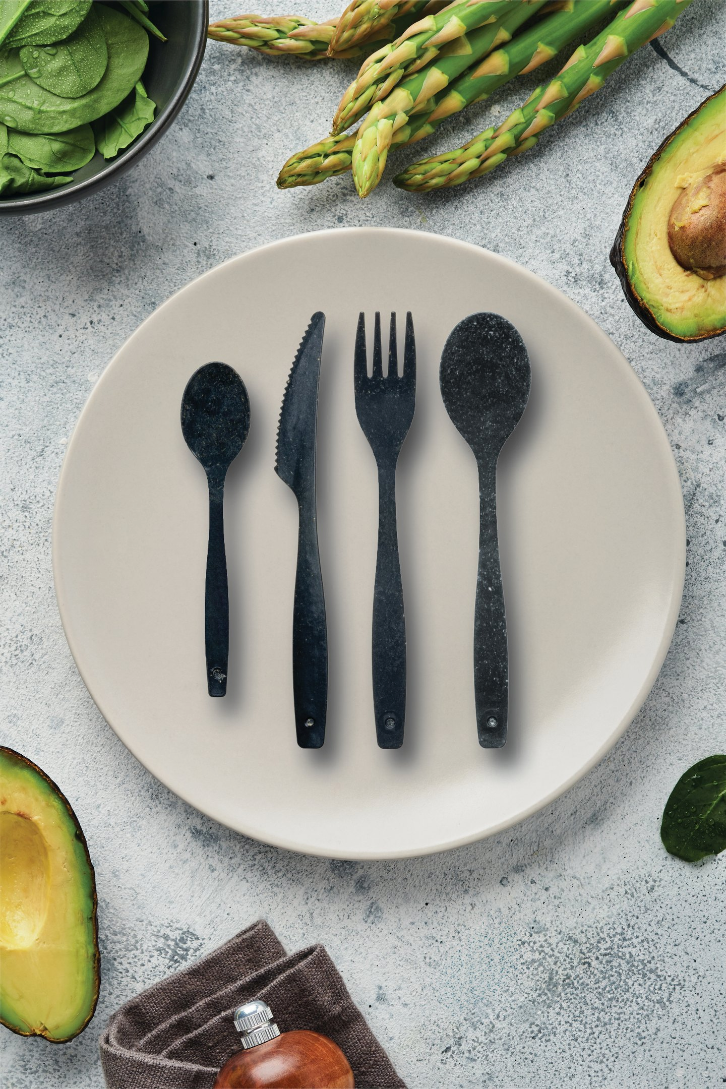 Nature Line uudelleenkäytettävä premium puukuitukahvilusikka 120kpl tummanharmaa