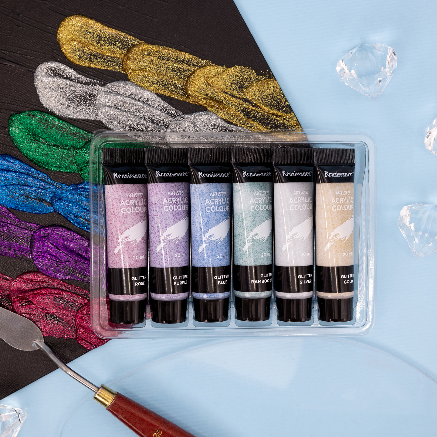 Renaissance akryylimaalit 6 x 20 ml, Glitter