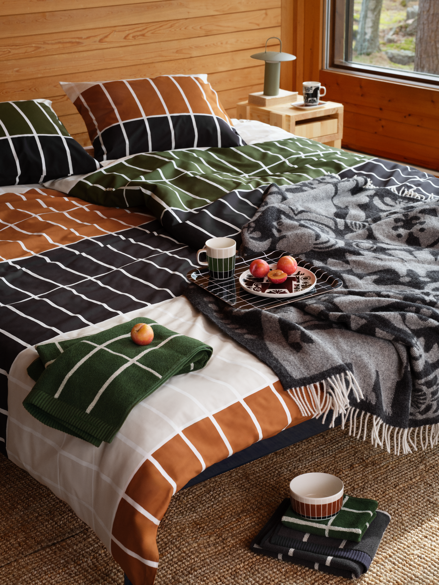 Marimekko Tiiliskivi pyyhe 50x70 cm vihreä-vaalea beige