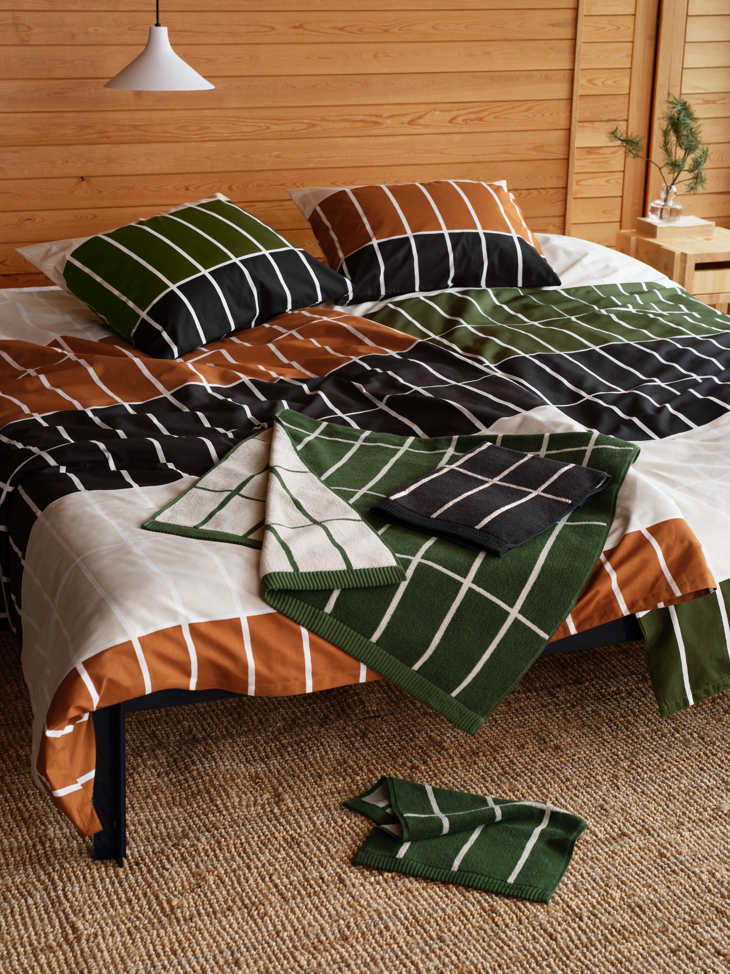 Marimekko Tiiliskivi pyyhe 50x70 cm vihreä-vaalea beige