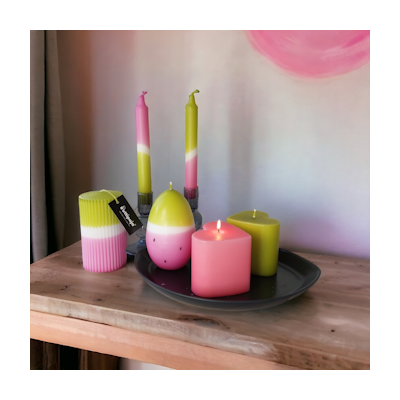 Puttipaja Dip Dye kruunukynttilä oliivi ja pinkki 4kpl