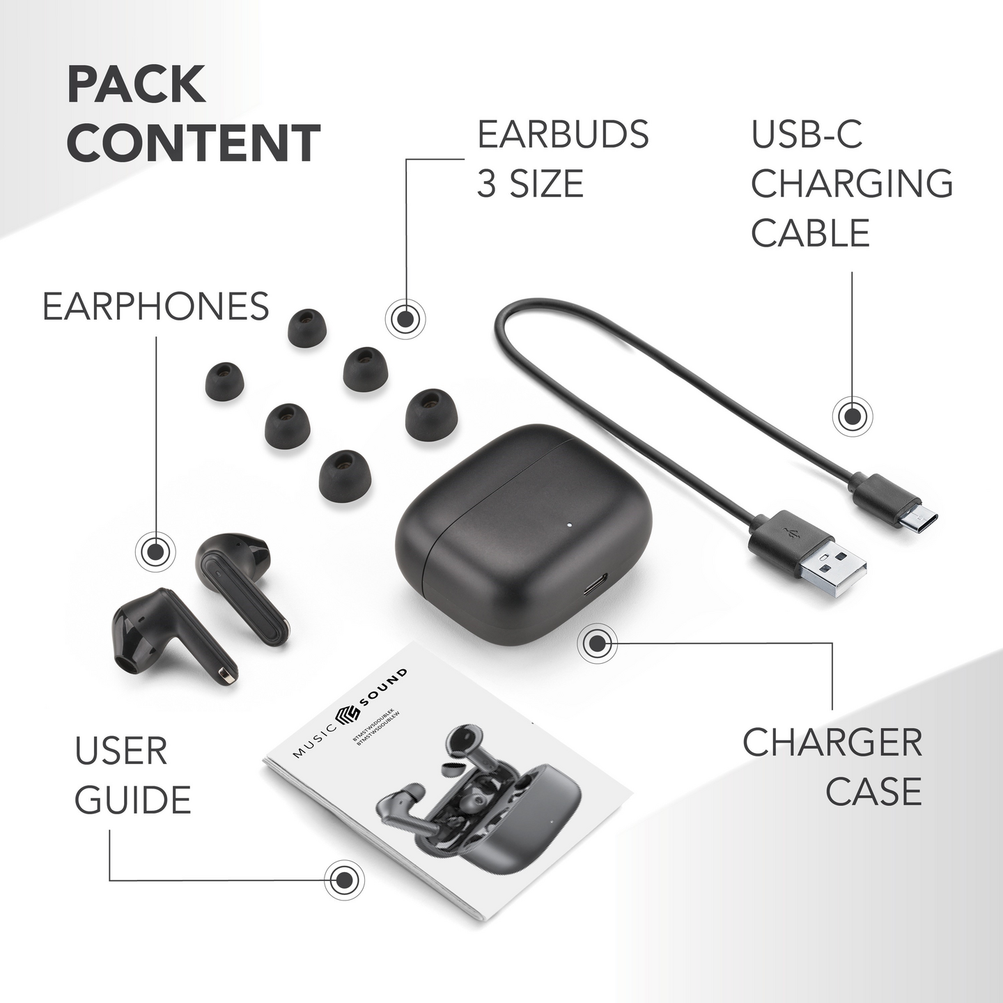 MusicSound Double 2-in-1 -langattomat nappikuulokkeet, musta