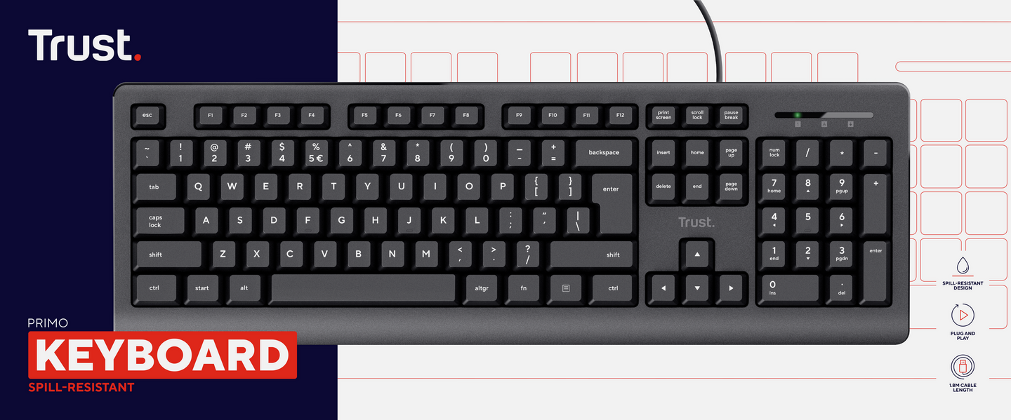 Trust Primo -langallinen näppäimistö