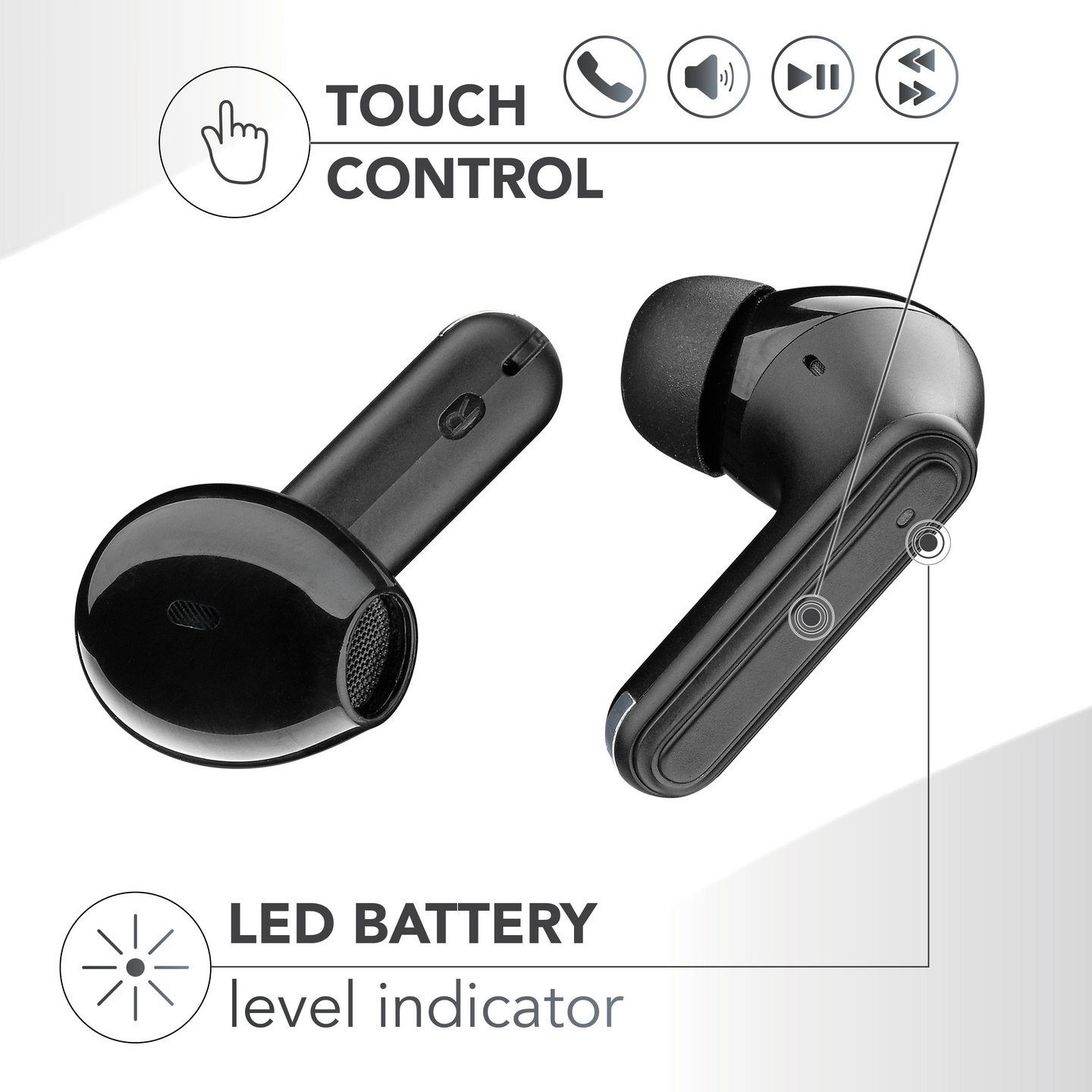 MusicSound Double 2-in-1 -langattomat nappikuulokkeet, musta