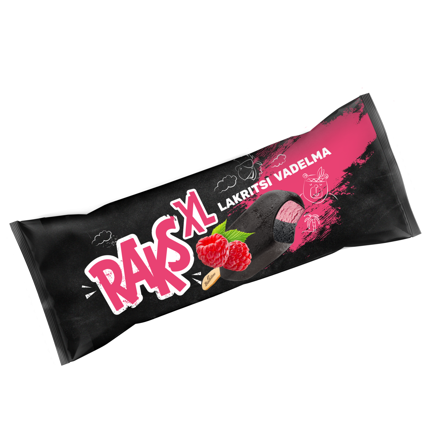 Raks Lakritsi- ja vadelmakermajäätelö lakritsikuorrutteessa 150ml/84g