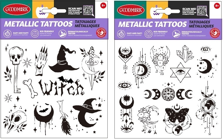 Halloween tatuointilajitelma metallinen, lajitelmatuote 2 erilaista