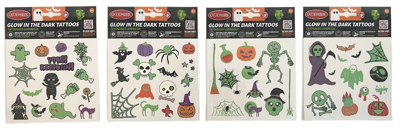 Glow-in-the-dark siirtotatuoinnit , lajitelmatuote 4 erilaista