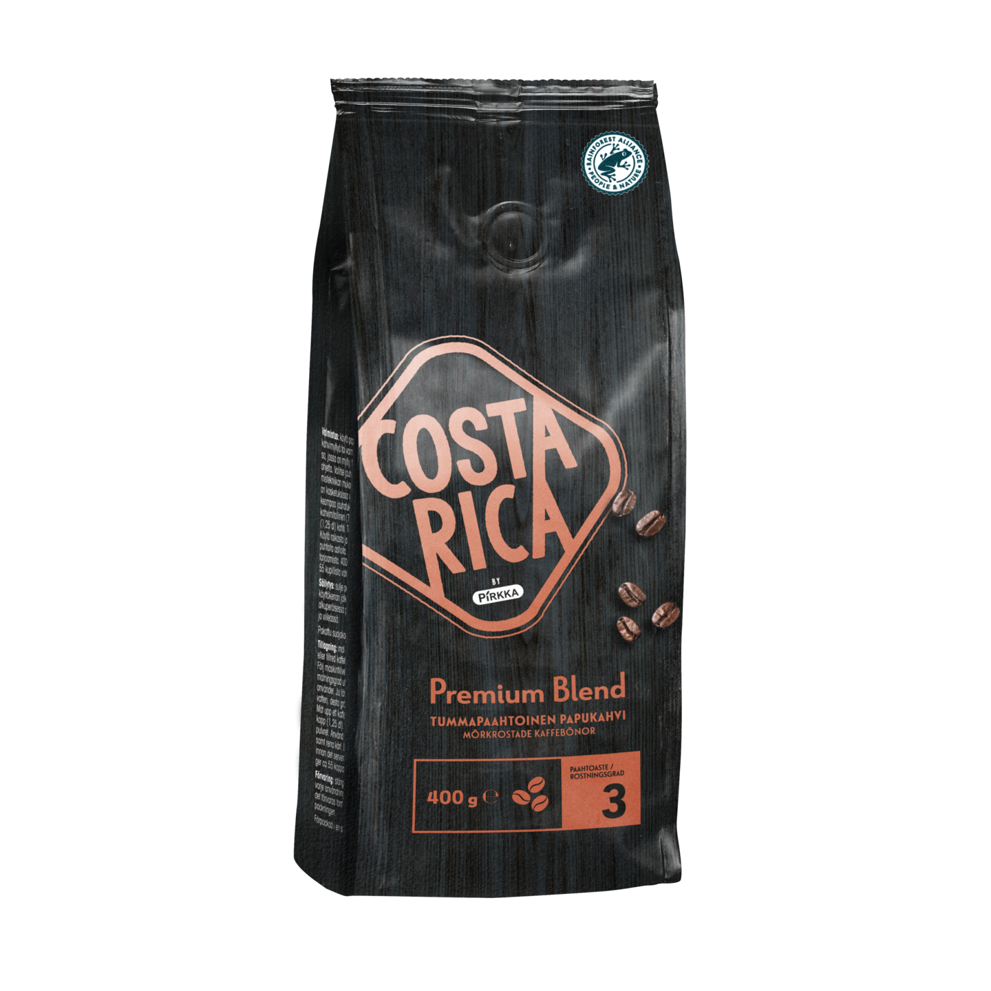 Pirkka Costa Rica Premium Blend tummapaahtoinen papukahvi 400 g rfa
