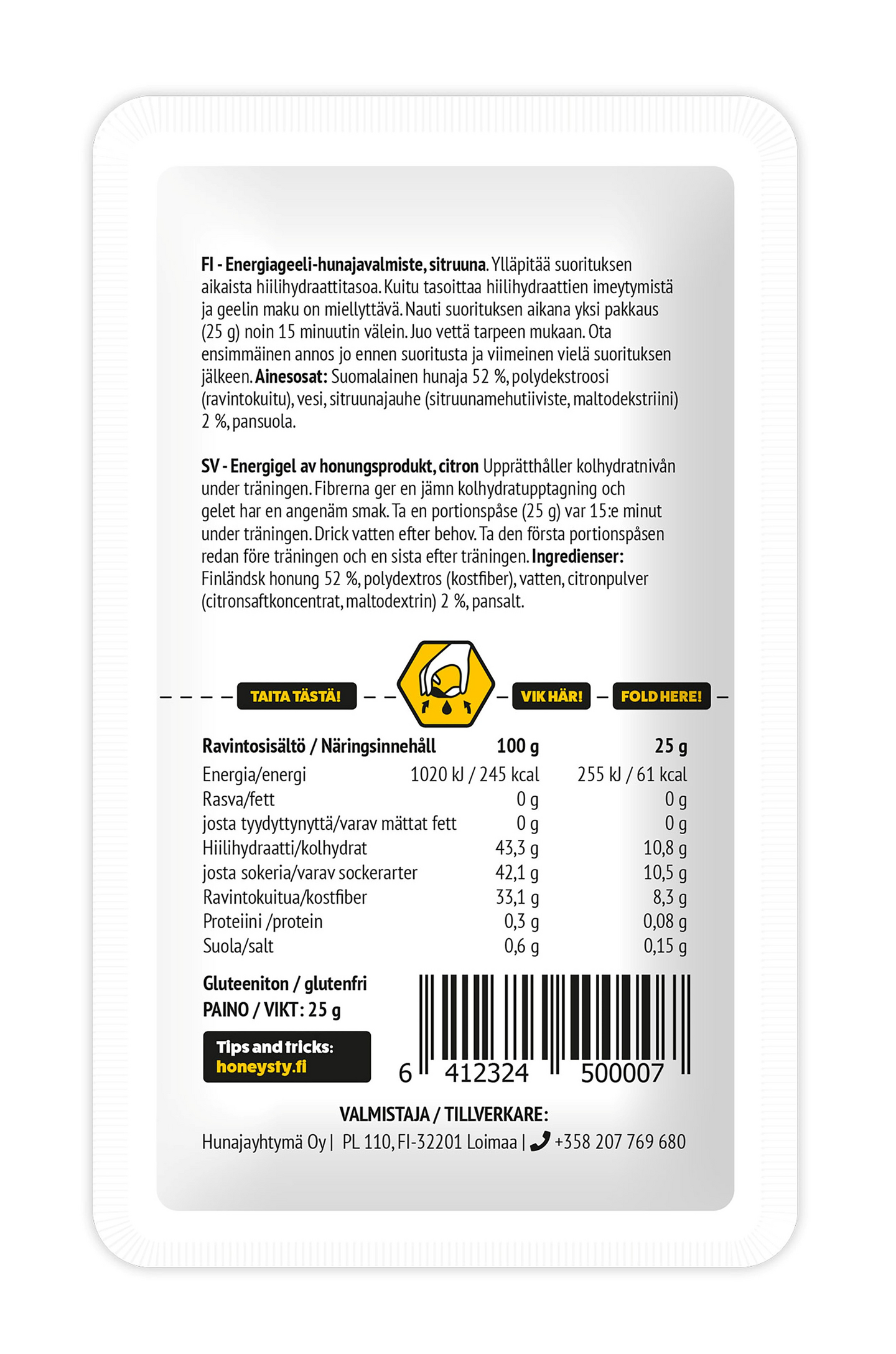 Honeysty Energiageeli 25g sitruuna