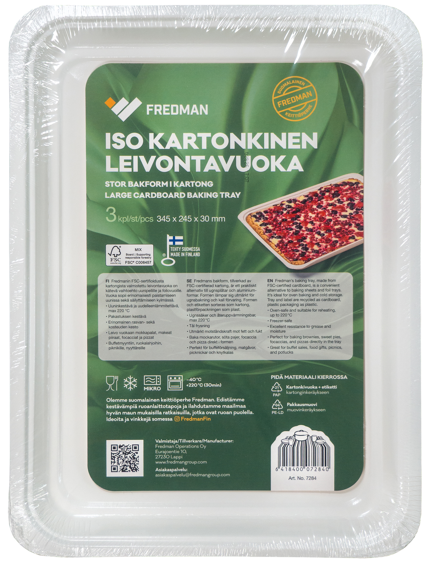 Fredman iso kartonkinen leivontavuoka 3kpl 345x245x30mm