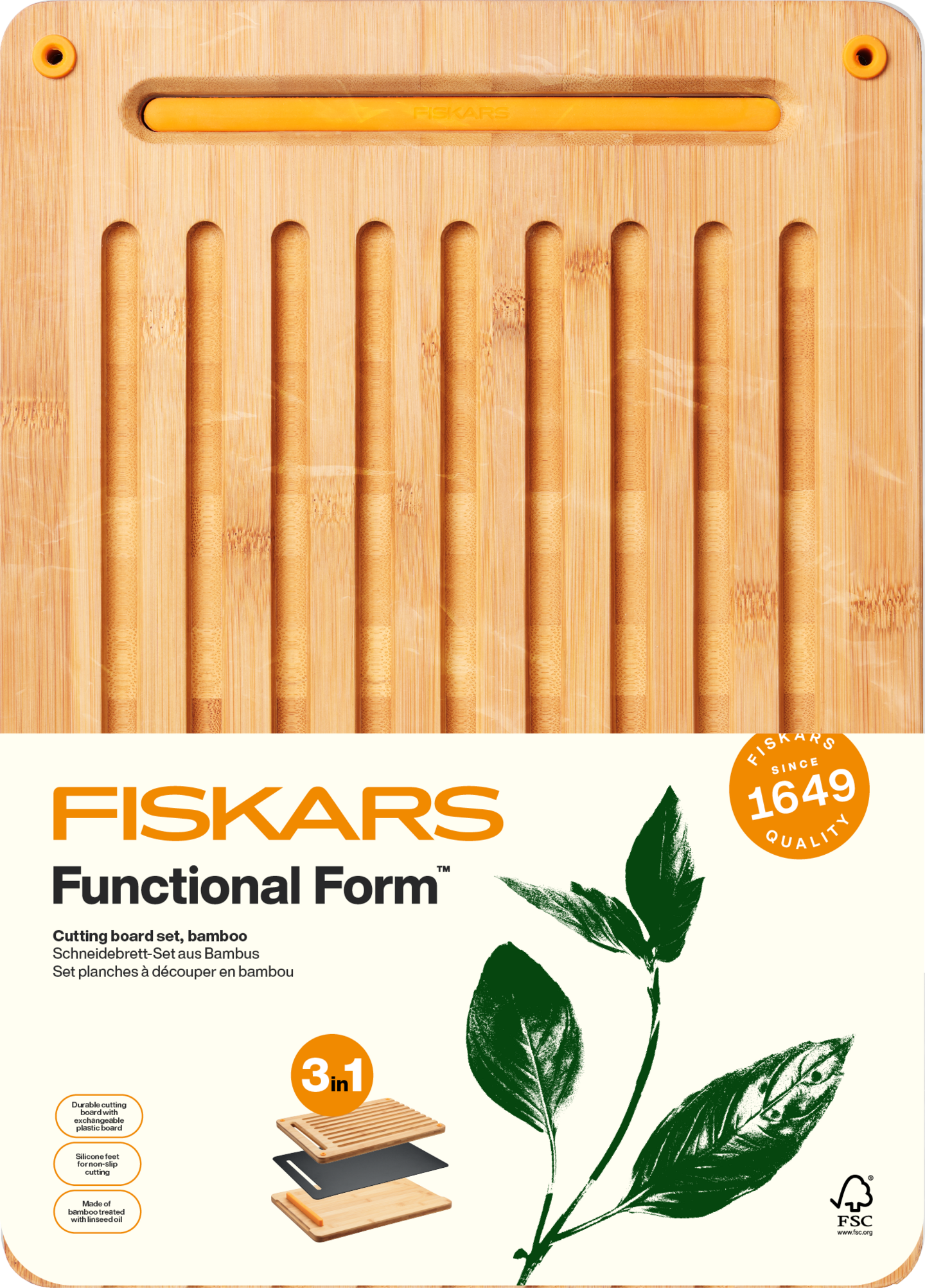 Fiskars Functional Form leikkuualustasetti bambu 3 kpl