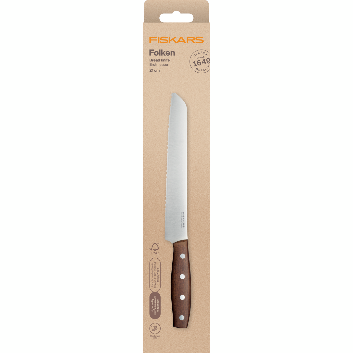 Fiskars Folken leipäveitsi 21cm FSC