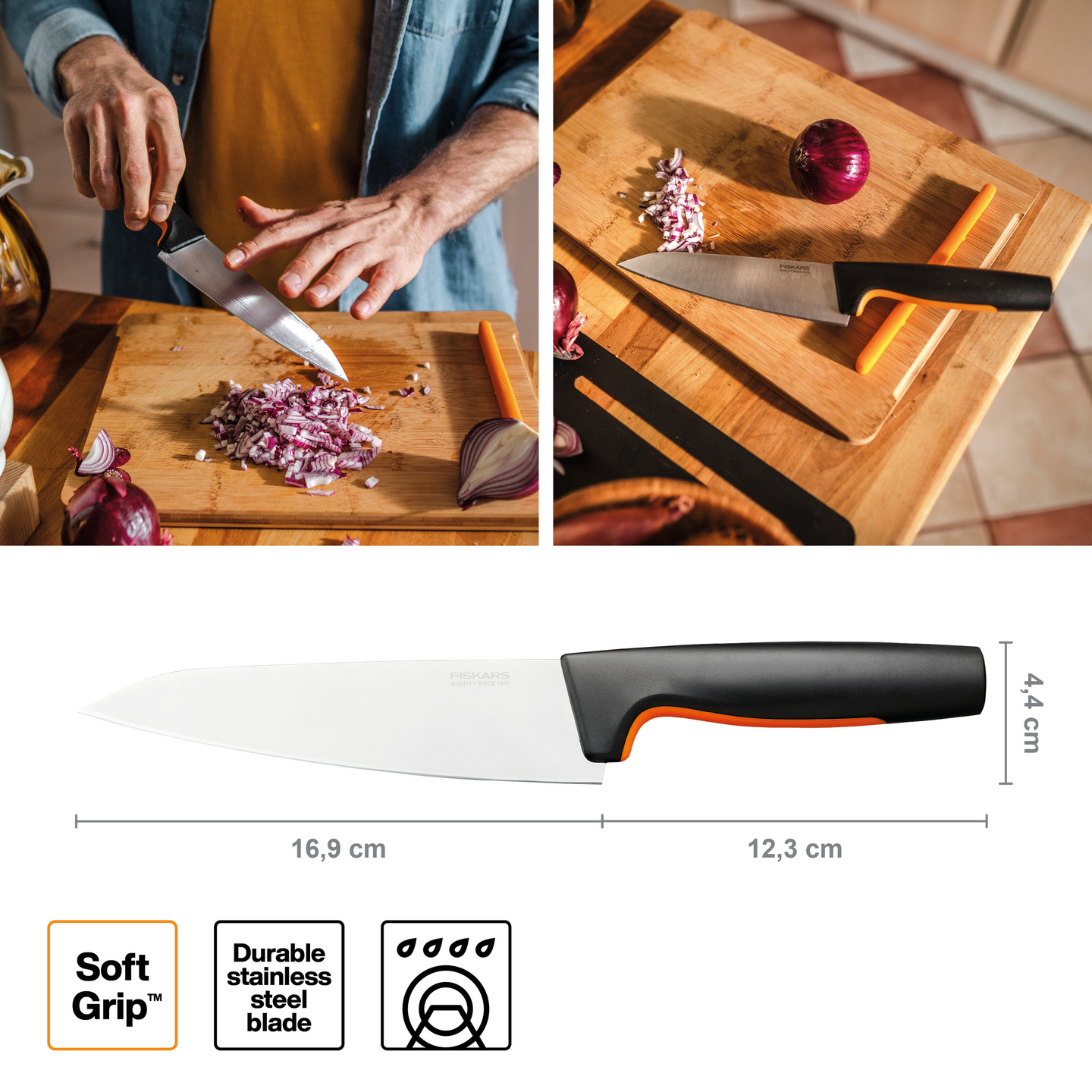 Fiskars FF keskikokoinen kokinveitsi 16cm