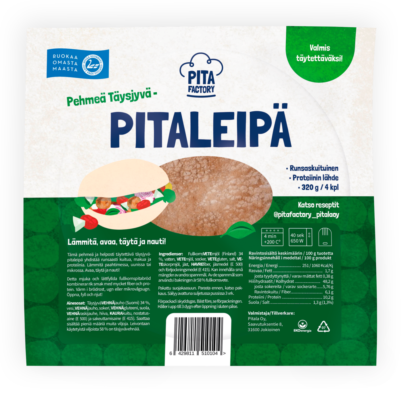 Pita Factory täysjyväpitaleipä 4kpl/320g