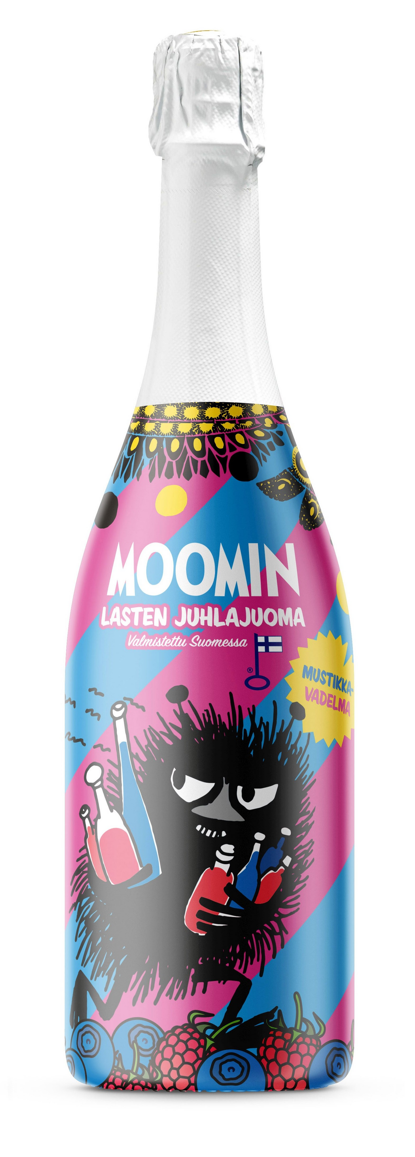 Moomin mustikka-vadelmajuoma kupliva lasten juhlajuoma 0,75l