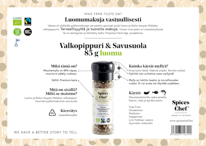 Spices Chef Luomu Valkopippuri savusuolamylly 85g Reilu kauppa