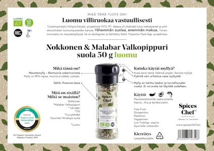 Spices Chef Luomu Nokkonen ja Malabar valkopippuri suola 75g