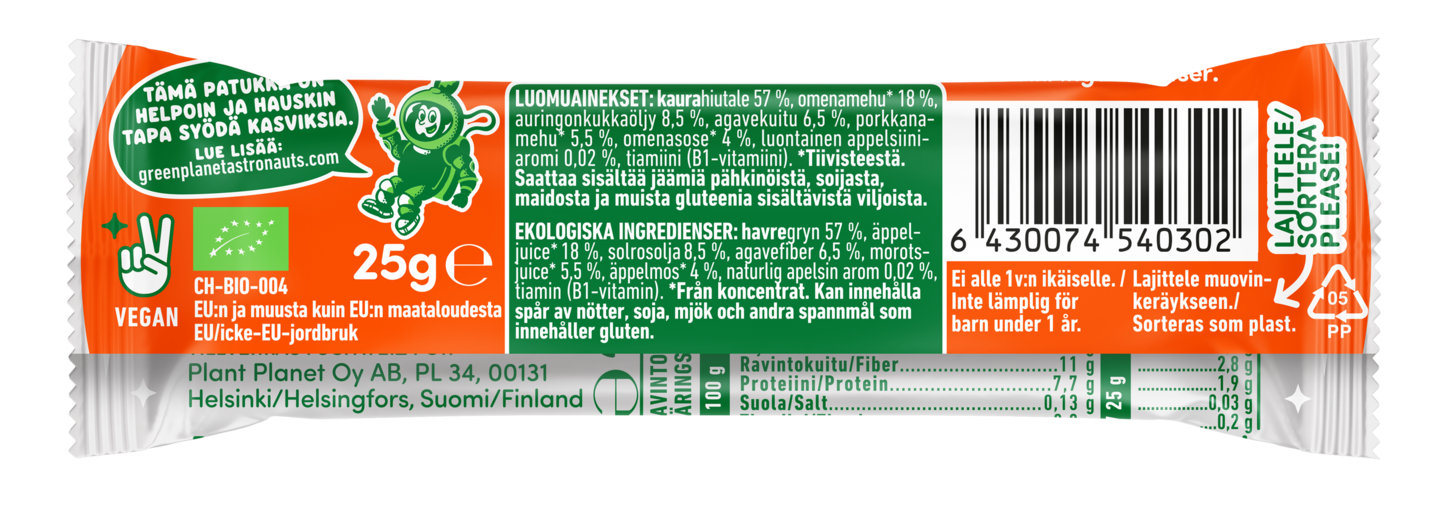 Green Planet Astronauts Luomu kaurapatukka porkkana-appelsiini 25g 1 v
