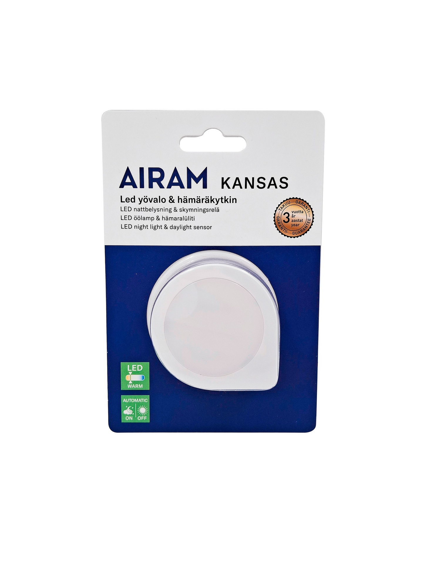 Airam Kansas LED-yövalo, hämäräkytkin