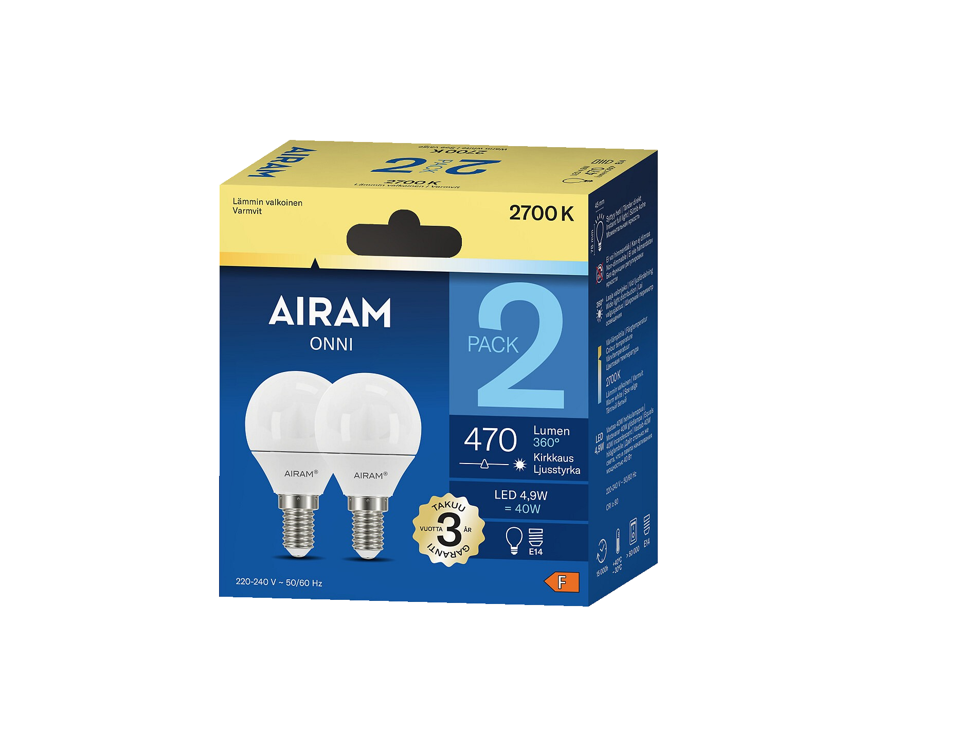 Airam LED mainos E14 470lm 2kpl 2700K