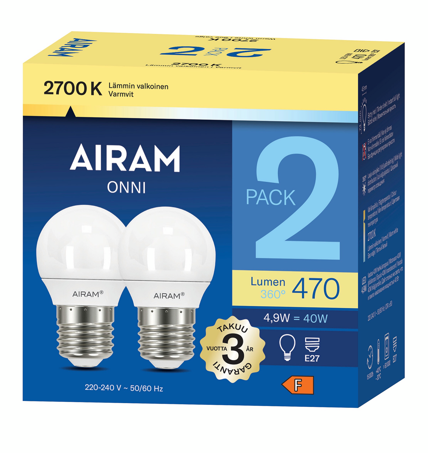 Airam LED koriste E27 470lm 2kpl 2700K