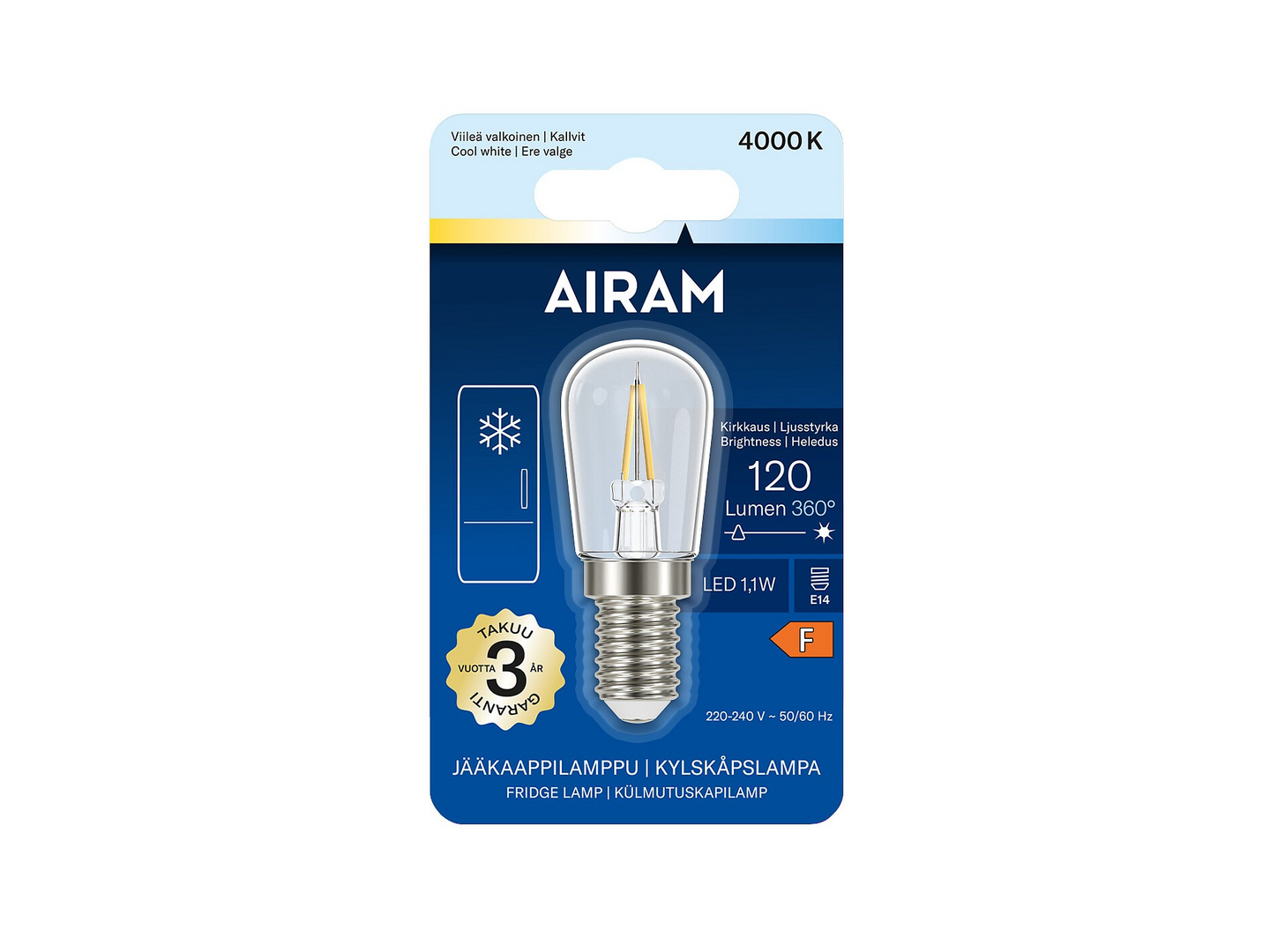 Airam LED jääkaappil. E14 120lm 840