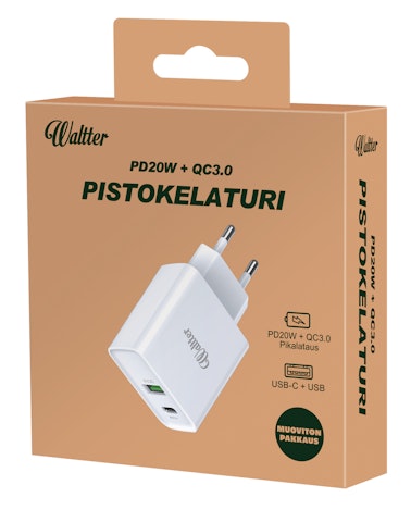 Waltter Eco PD20W + QC3.0 USB-laturi valkoinen