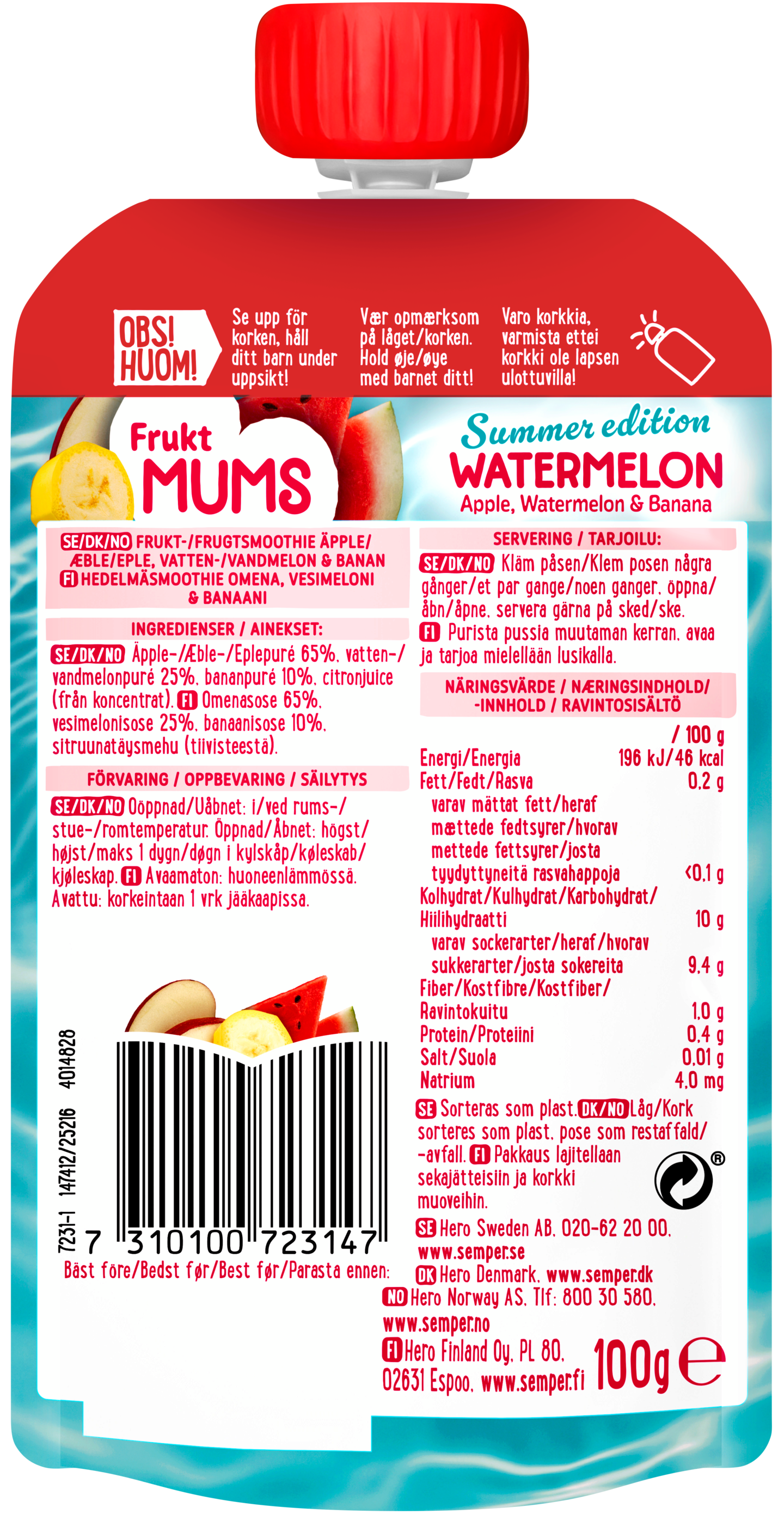 Semper Fruktmums vesimeloni hedelmäsose 100g alkaen 6kk Summer Edition