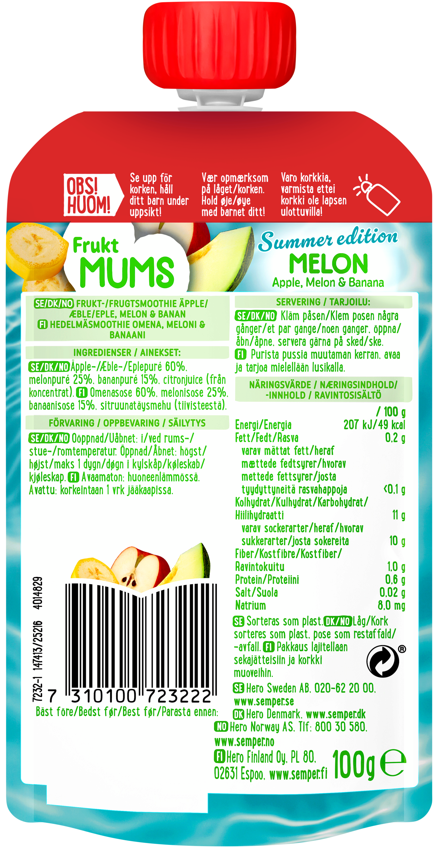 Semper Fruktums meloni hedelmäsose 100g alkaen 6kk Summer Edition
