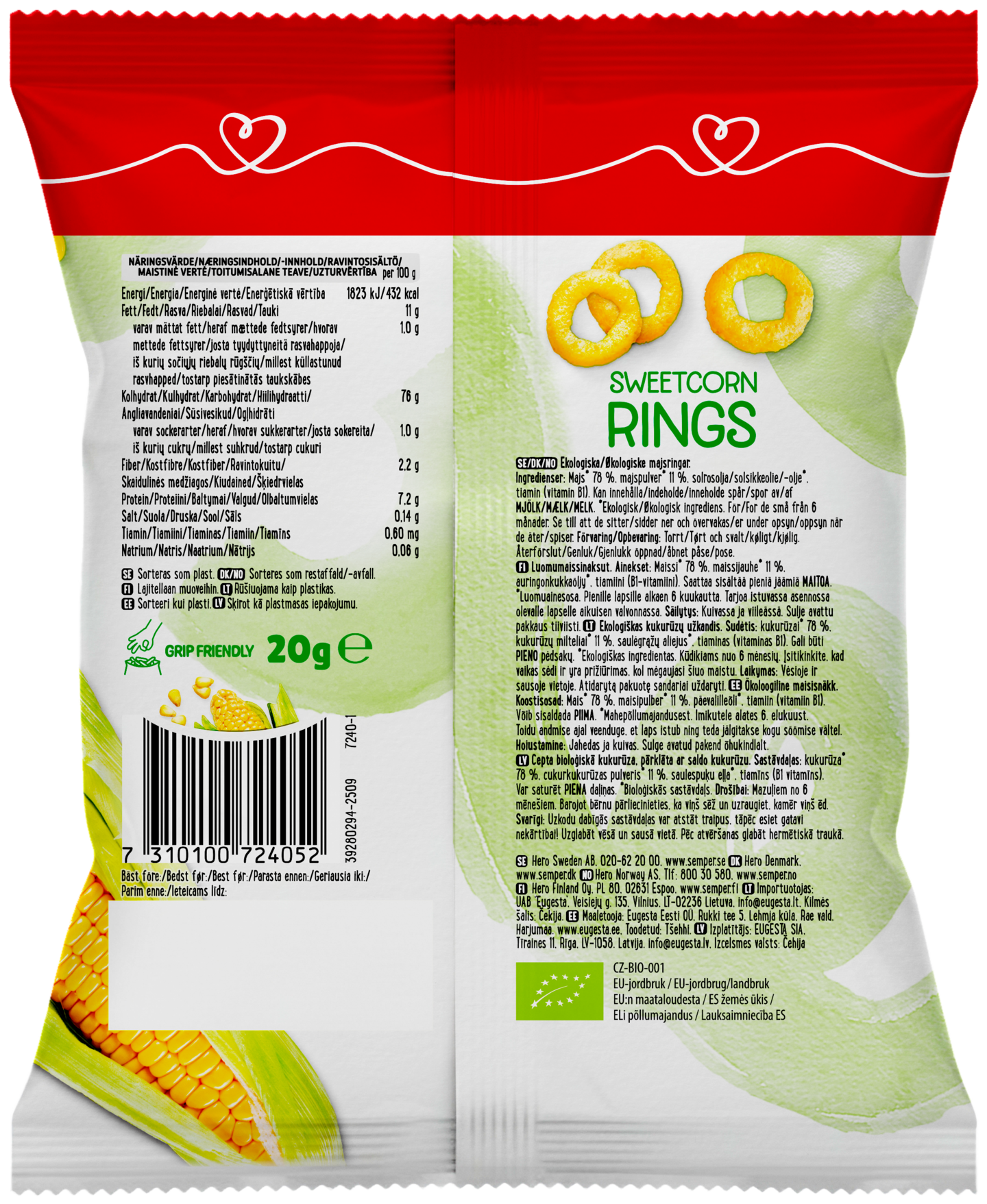 Semper Sweetcorn rings maissinaksu alkaen 6kk 20g luomu