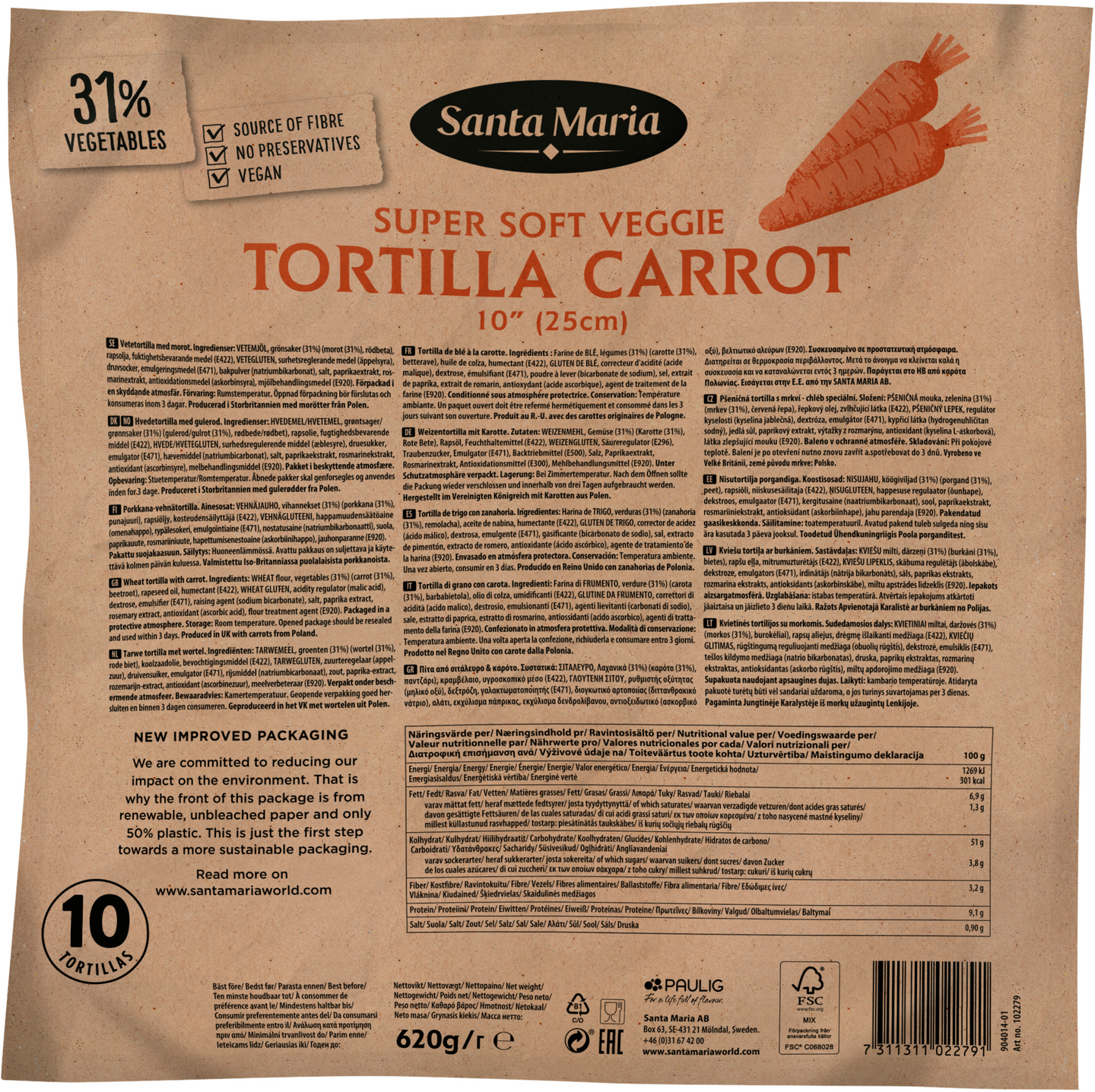 Santa Maria Tortilla Carrot 10"/25cm 10kpl/620g