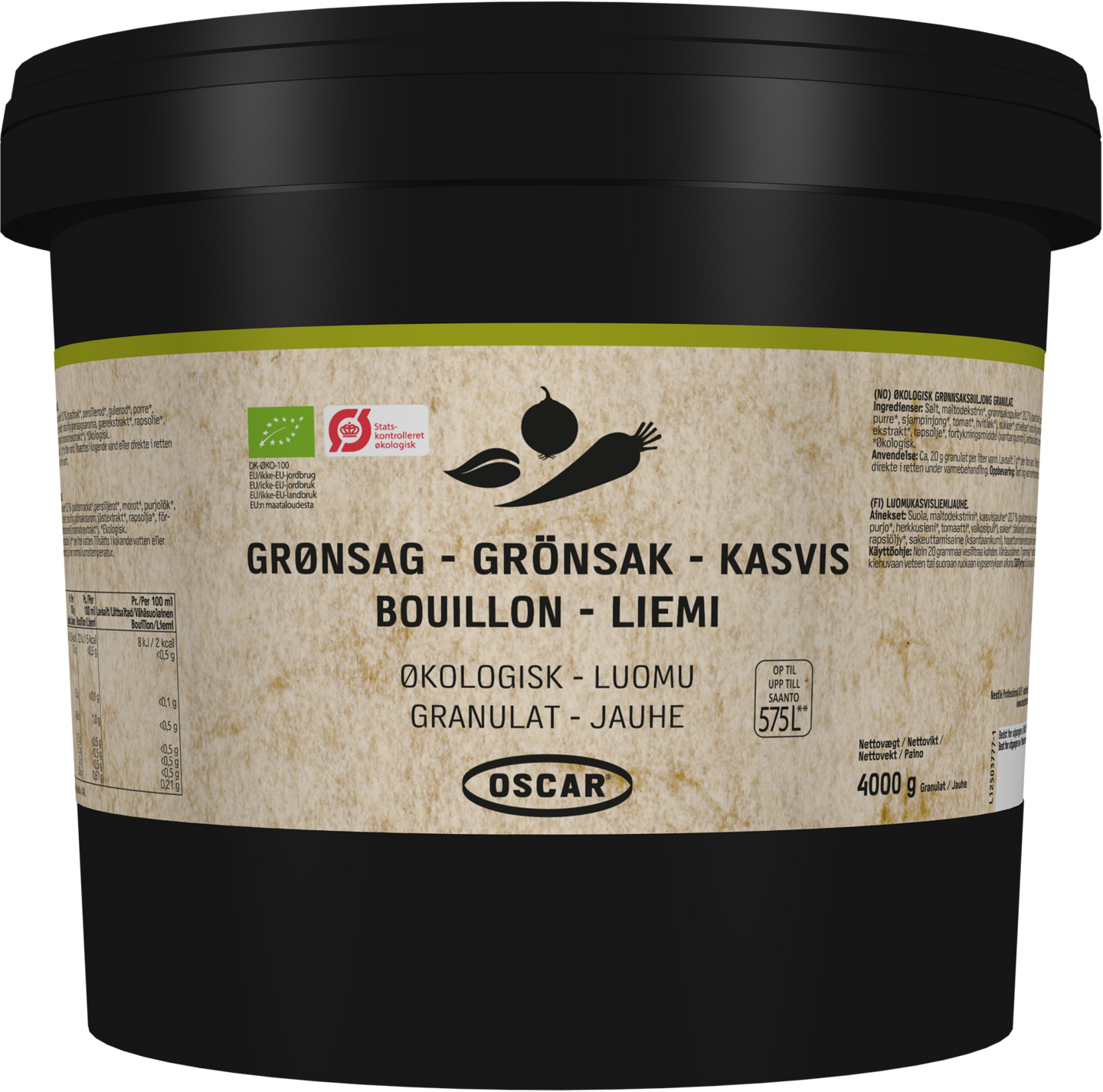 Oscar kasvisliemijauhe 4kg/575l luomu