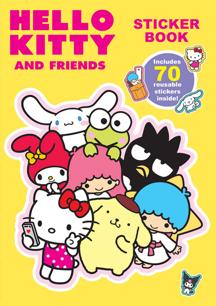 Hello Kitty and Friends tarrakirja, 12 väritettävää sivua + 2 sivua tarroja, yli 70 tarraa.