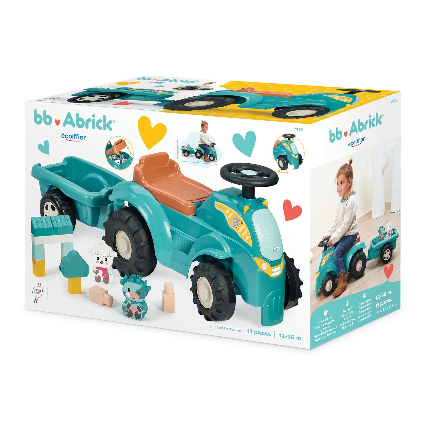 Ride-on traktori+perävaunu ja palikoita