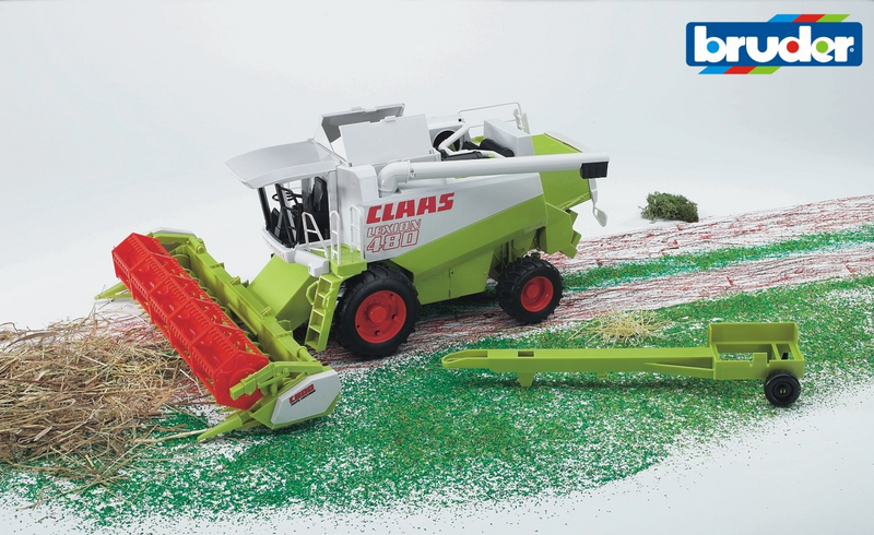 Bruder Claas Lexion 480 Combine leikkuupuimuri pöydän kuljetusvaunulla lelu
