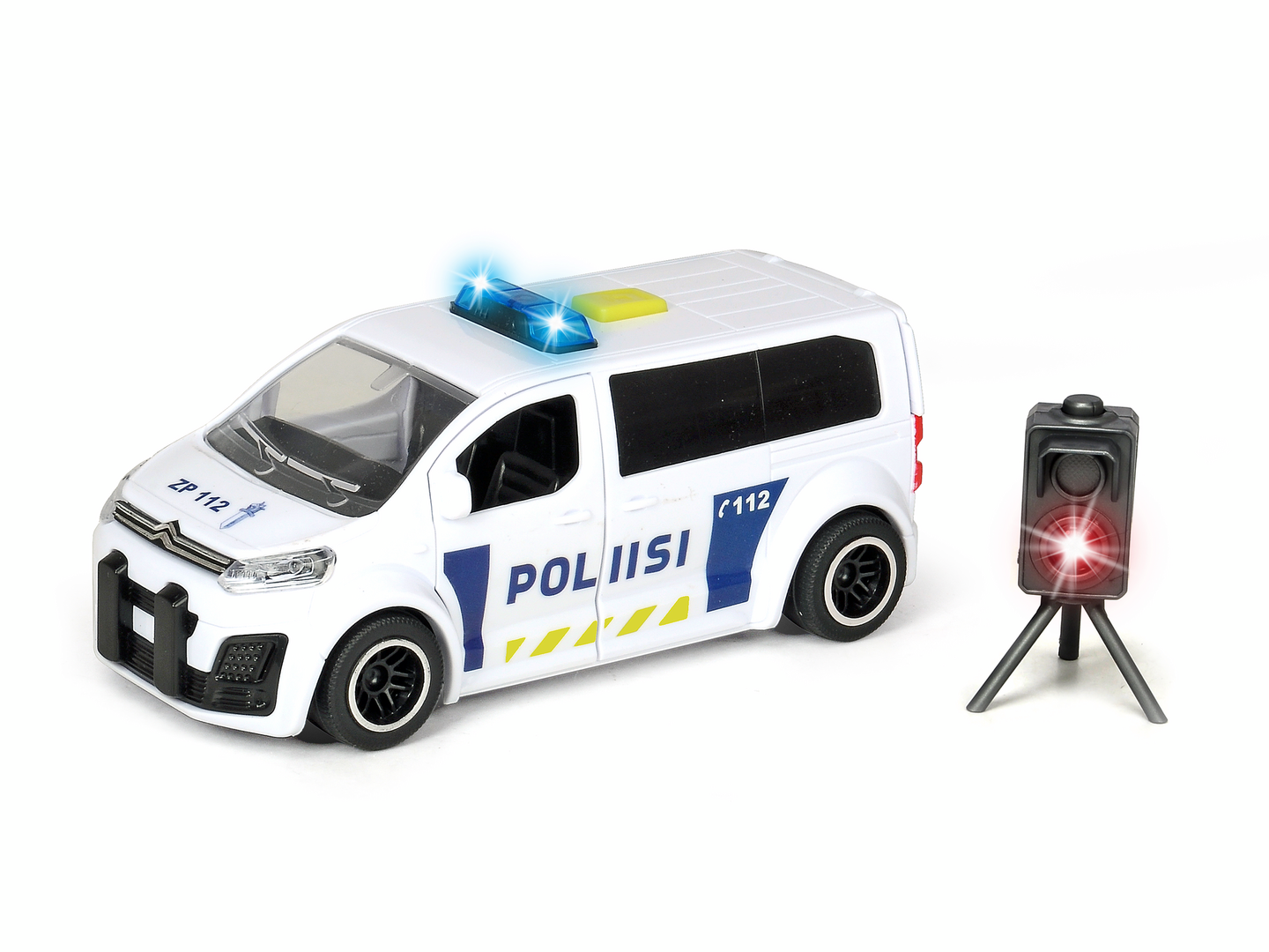 Dickie Toys Citroën Space Tourer poliisiauto ja tutka, 15 cm, 1:32, valo- ja äänitoiminto