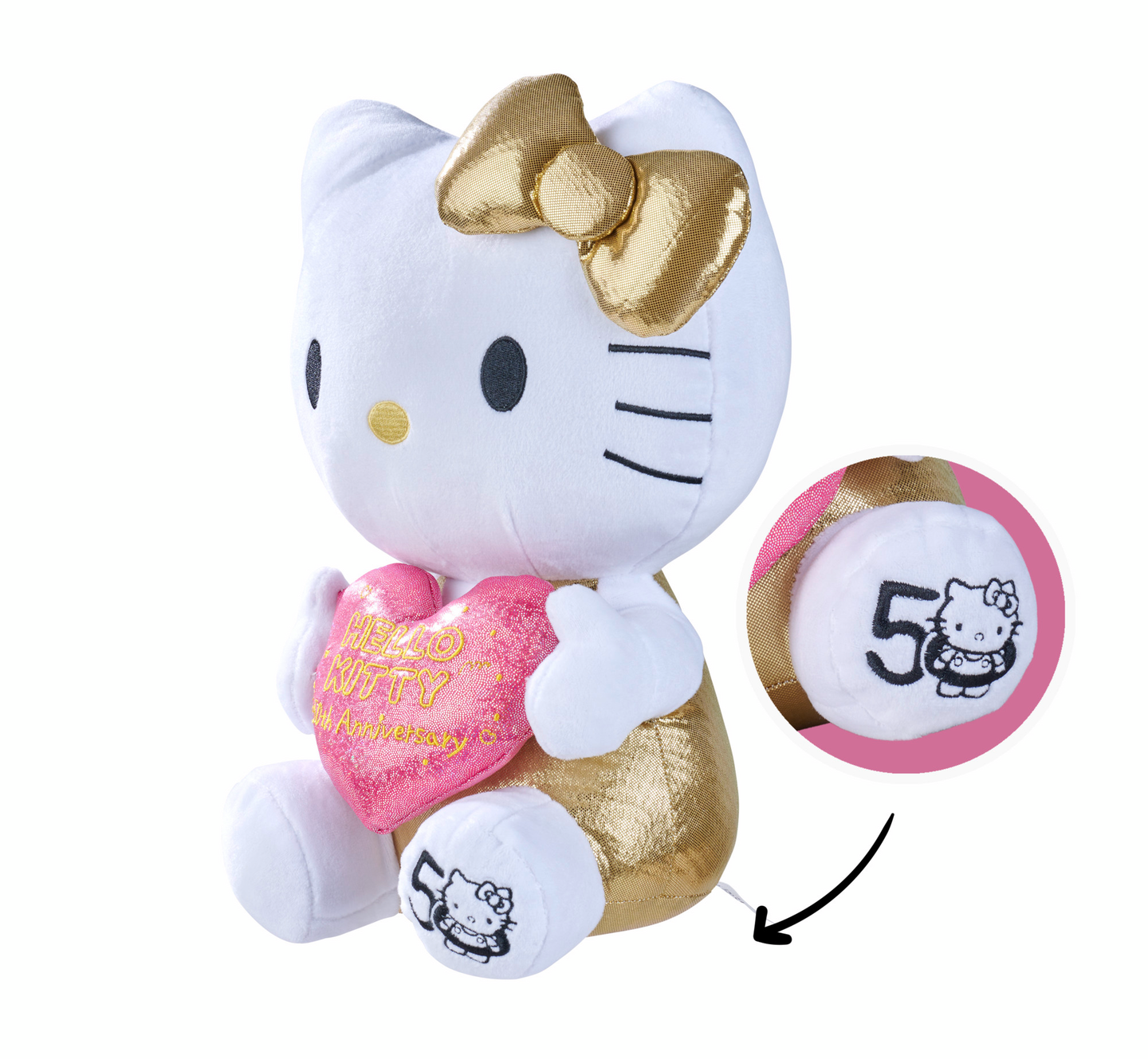 Hello Kitty 50-vuotisjuhlapehmo, 30 cm, Golden edition lahjapakkaus