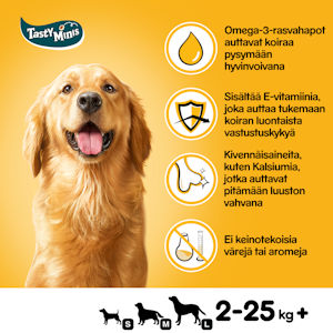 Pedigree Tasty Bites 140g Cheesy Bites sis juustoa ja häränlihaa, täydennysrehua aikuisille koirille