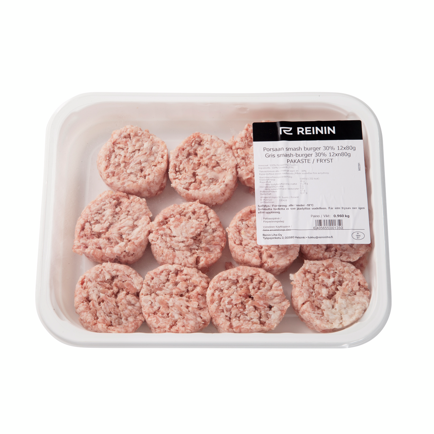 Reinin porsaan smashburger 30% 12x n. 80g pakaste