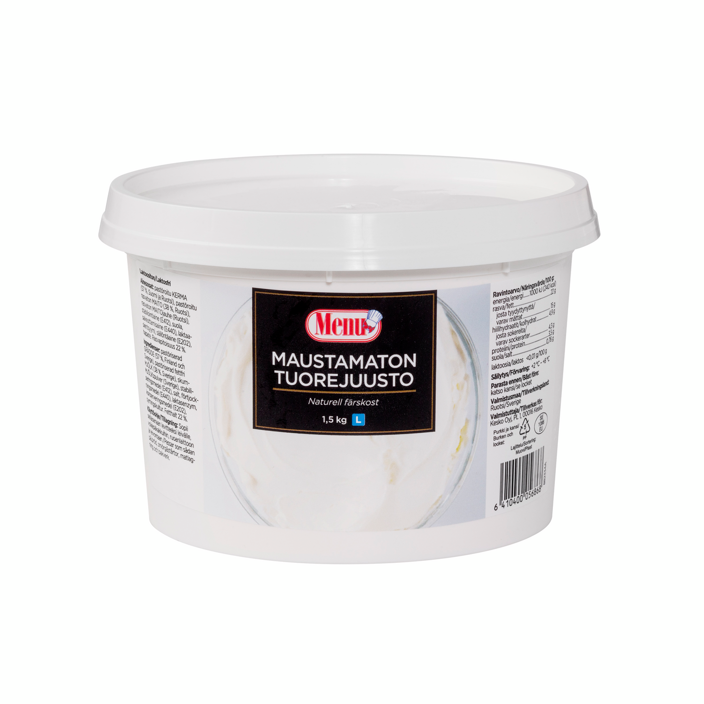 Menu maustamaton tuorejuusto 1,5kg laktoositon