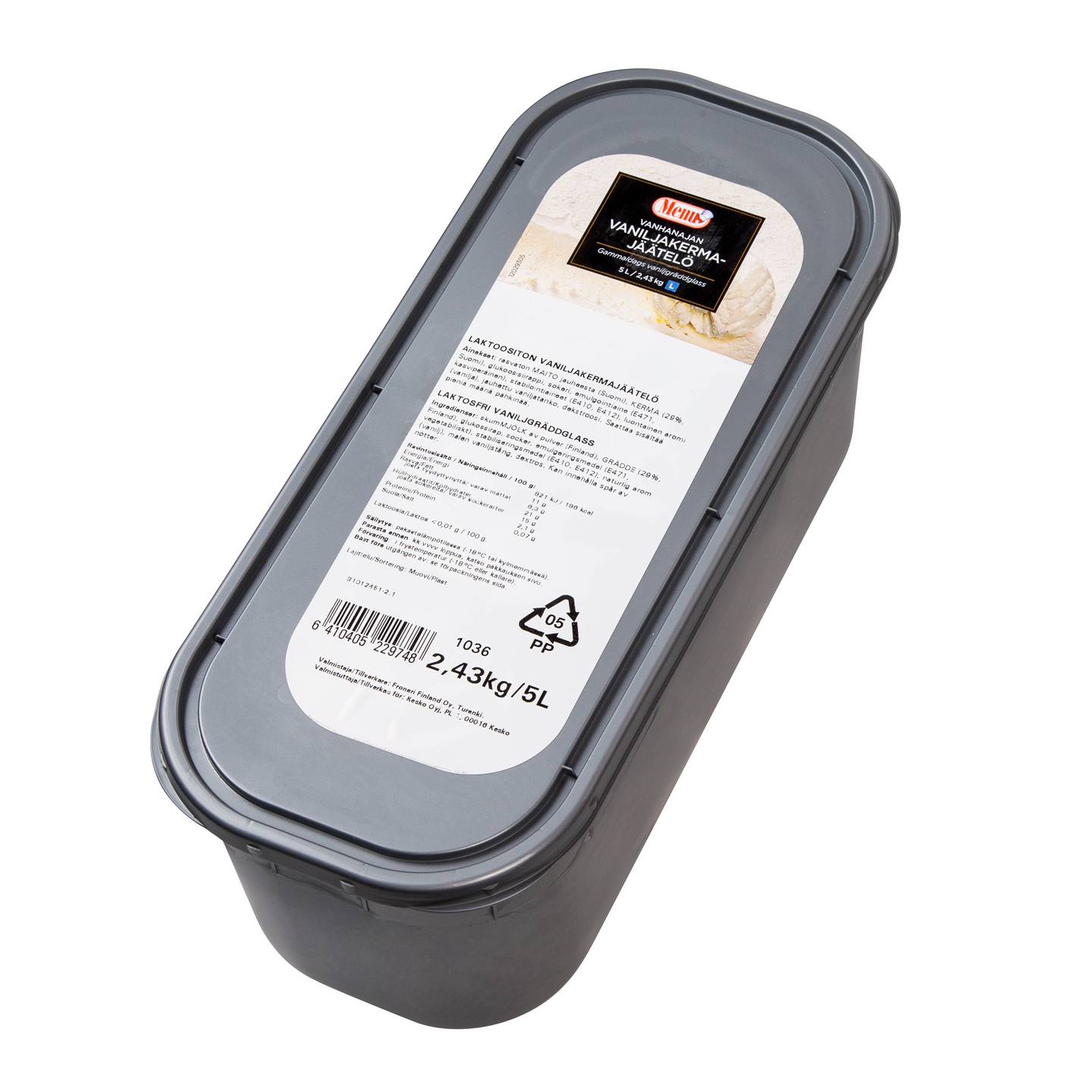 Menu vanhanajan vaniljakermajäätelö laktoositon 5l/2430g