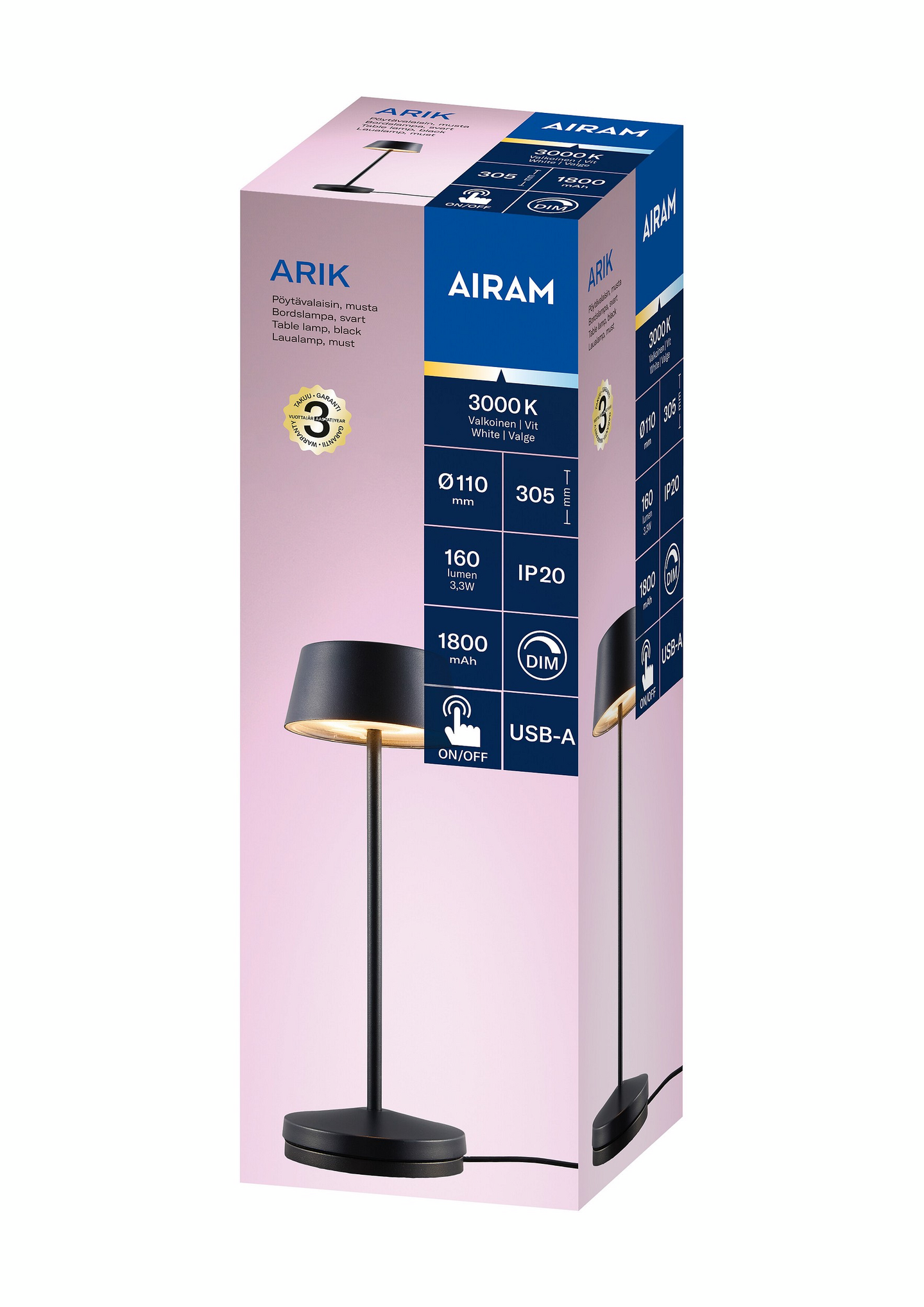 Airam Arik pöytävalaisin 3000K musta