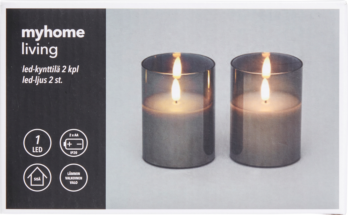 myhome LED-kynttilä lasi hopeasavu 2kpl