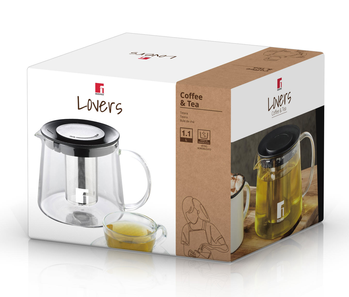 Bergner teekannu siivilällä 1,1 l lasia